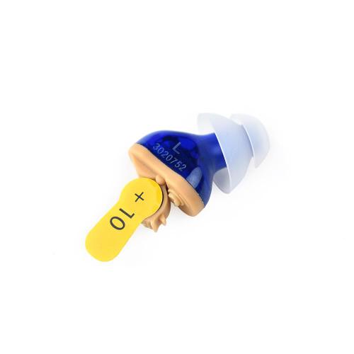 Unisound Mini CIC Hearing Aid - Wireless Connectivity, Adjustable, Invisible Design for Mild to Moderate Hearing Loss - Left Ear, Blue Color