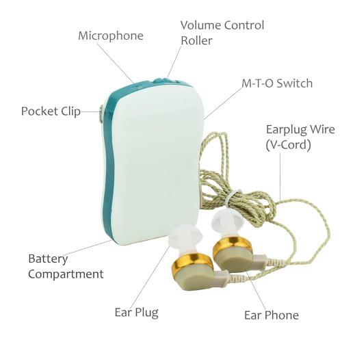 Both Ear 2Pin V-cord Sound Amplifier For Old Age Profound Hearing Loss with 8-Volume Setup Axon F-16P Pocket Hearing Aid (White)