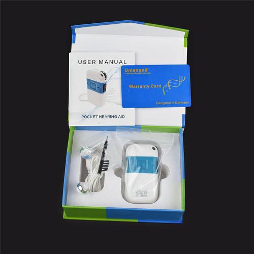 Unisound Pokettio Hearing Aid German Made Fashion Style 2Pin V-cord 6 Volume Adjustable Pocket Hearing Aid (Sky Blue, White)